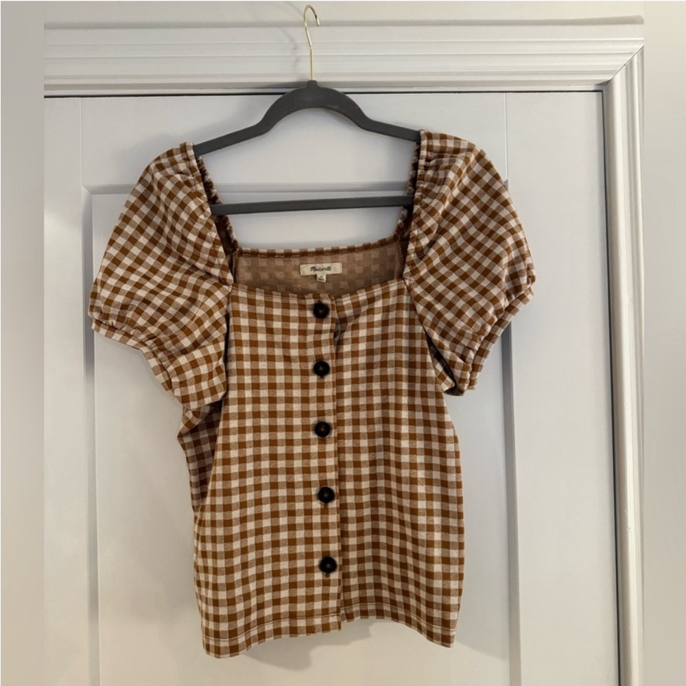 Madewell cap sleeve gingham button up blouse